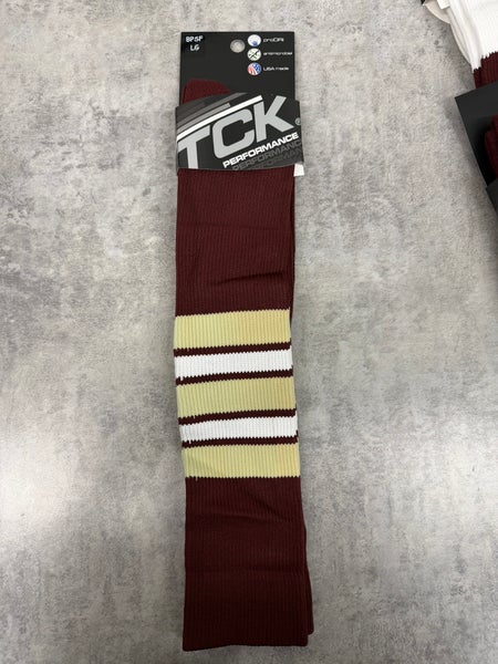 TCK Custom Striped Sock Maroon/Gold/White Adult Large