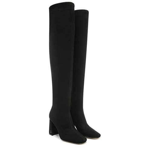 Sam Edelman Cosette Boots Women's US 6 Black Suede Squared Toe Block Heel ZAP865