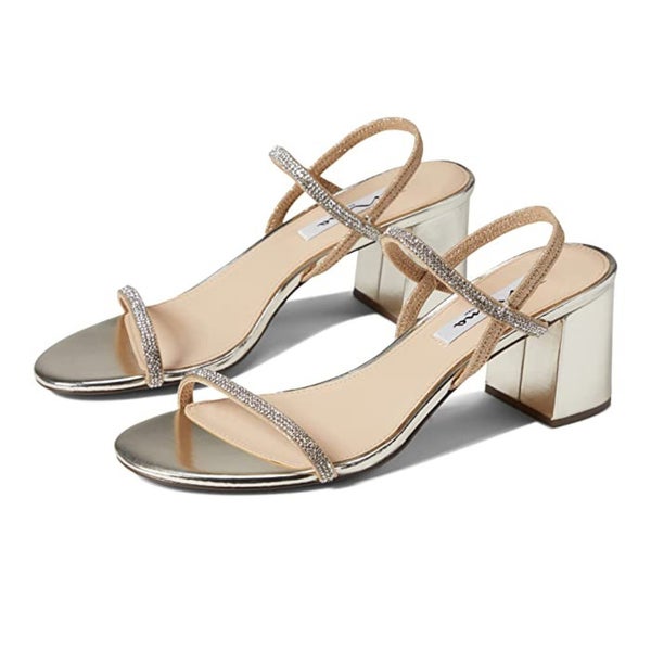 Nina Nissy Sandals Women's US 9 Taupe Rhinestone Block Heel Slingback ZAP1020