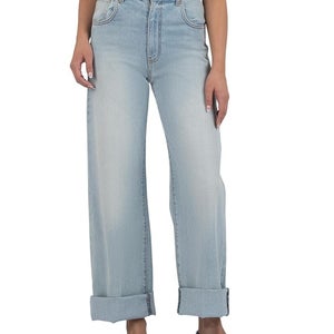 KUT from the Kloth Gwen Jeans Women's 14 Blue High-Rise Wide Leg Roll-Up GBO1904