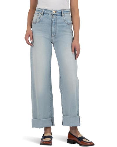 KUT from the Kloth Gwen Jeans Women's 14 Blue High-Rise Wide Leg Roll-Up GBO1904