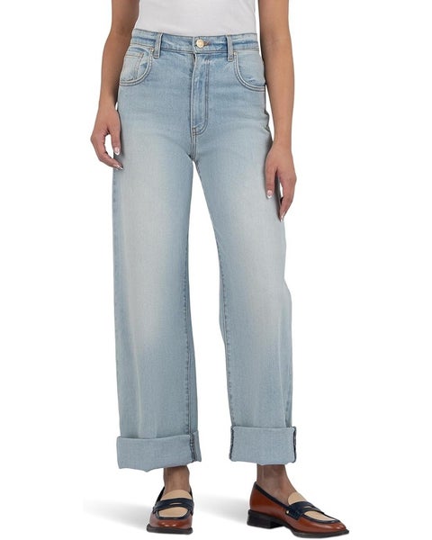 KUT from the Kloth Gwen Jeans Women's 14 Blue High-Rise Wide Leg Roll-Up GBO1904