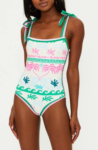 Beach Riot Shona Swimsuits Women's Large White Tropical Palm One Piece GBO1891