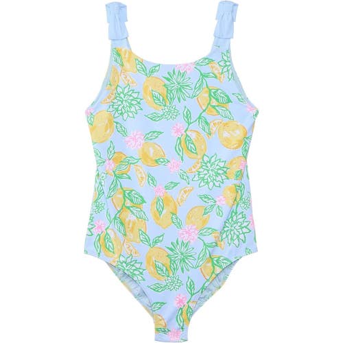 Lilly Pulitzer Abel Swimsuit Girl's 8 Blue Lemonade UPF 50+ One-Piece GBO1877