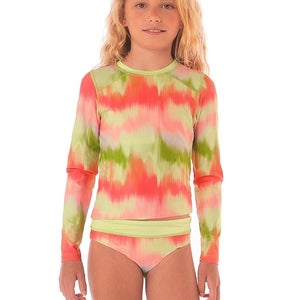 Maaji Odyssey Rash Guard Set Girls 8 Lime Ombre Tie Dye Stretch Swimwear GBO1911