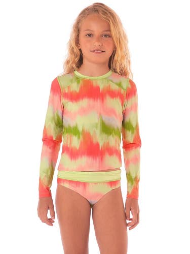 Maaji Odyssey Rash Guard Set Girls 8 Lime Ombre Tie Dye Stretch Swimwear GBO1911