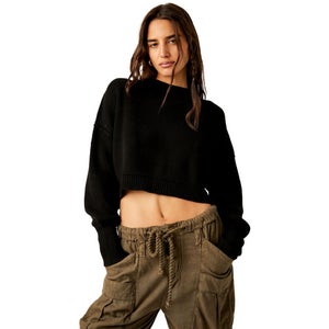 Free People Easy Street Sweater Women's Large Black Ribbed Knit Cropped GBO1848