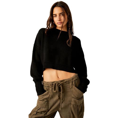 Free People Easy Street Sweater Women's Large Black Ribbed Knit Cropped GBO1848