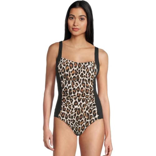 Tommy Bahama Island Cays Swimsuit Women 16 Brown Leopard Print One-Piece GBO1916