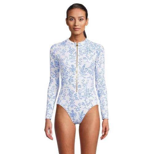 Lilly Pulitzer Randee Rashguard Swimsuits Women's 8 White Blue One-Piece GBO1859