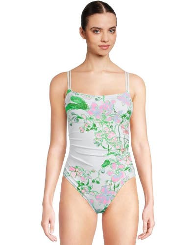 Lilly Pulitzer Napili Swimsuits Women's 10 White Floral Ruched One-Piece GBO1863