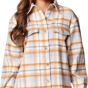 Columbia Calico Basin Shacket Womens S Multi Plaid Stretch Spread Collar JAX775