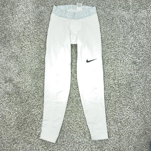 Nike Pro Pants Mens Medium White Compression Hyperwarm Leggings Therma Running