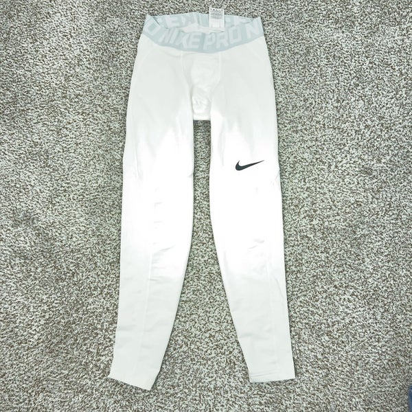 Nike Pro Pants Mens Medium White Compression Hyperwarm Leggings Therma Running