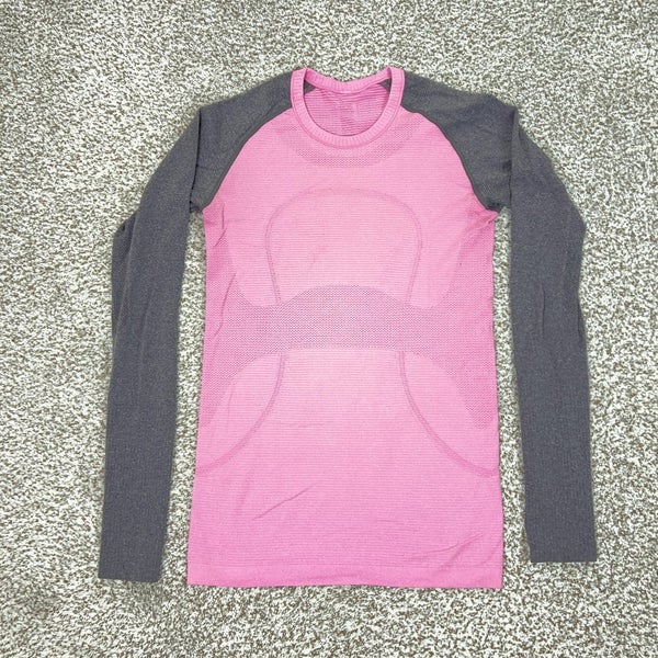 Lululemon Shirt Womens 6 Pink Gray Swiftly Tech Long Sleeve Thumbholes Running
