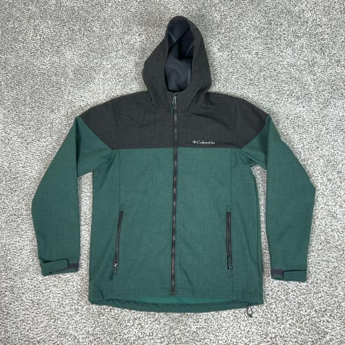 Columbia Jacket Mens Medium Green Gray Hooded Softshell Full Zip Outdoor Hiking