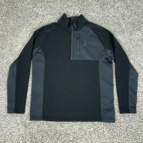 Spyder Pullover Mens XL Black Quarter Zip Fleece Core Sweater Top Outdoors Logo