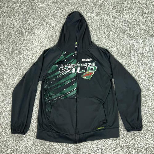Minnesota Wild Hoodie Mens Medium Black NHL Hockey Reebok Center Ice Full Zip
