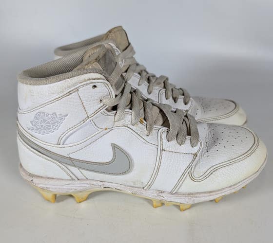 Nike Air Jordan 1 Mid TD White Gray Fog Football Cleats Shoes Men's Size: 7.5