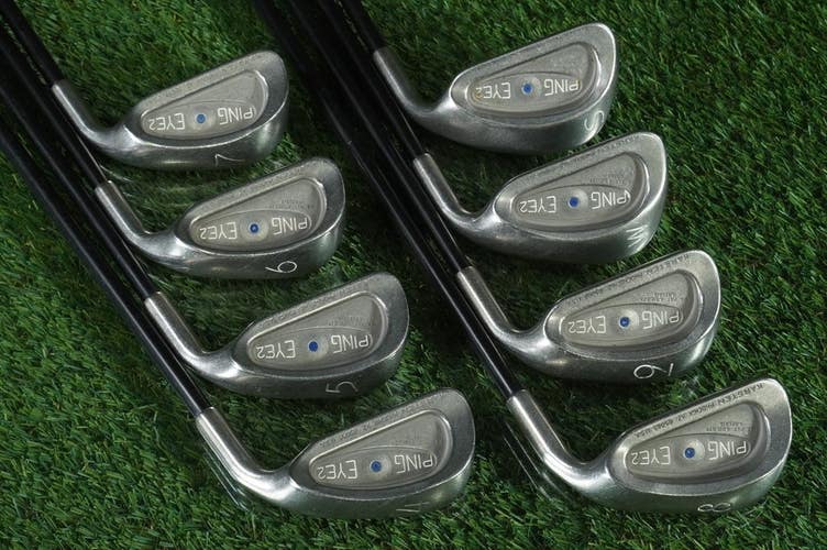 PING EYE 2 IRONS 4-W+SW ALDILA LOW TORQUE REGULAR FLEX GRAPHITE BLUE DOT +1.5"