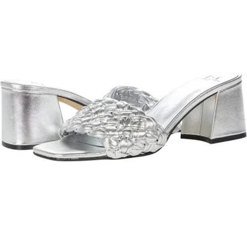 Marc Fisher LTD Nahea Sandals Women's US 6.5 Silver Leather Slip-On ZAP743