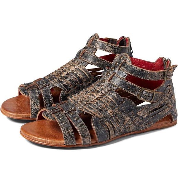 Bed Stu Claire III Sandals Women's US 7 Black Lux Leather Slip-On Strappy ZAP778