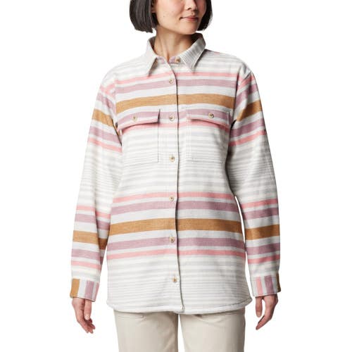 Columbia Blue Point Creek Shirt Jacket Womens L Multi Striped Button Up JAX778