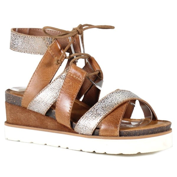 Diba True Gitty Yup Sandals Women's 8 Luggage Gold Ankle Strap Platform ZAP757