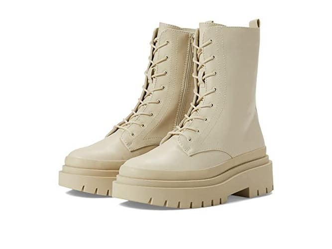 Steve Madden Mansel MANS22S1-253 Boots Women's 5 Ivory Block Heel Combat RHS6929