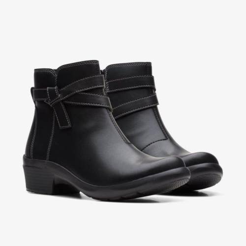 Clarks Angie Spice Boots Women's US 7.5 Black Leather Round Toe Bootie ZAP754