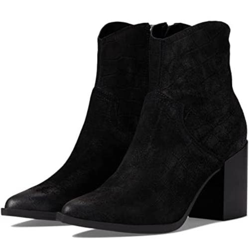 Steve Madden Cate Boots Women's US 10 Croc Black Block Heel Ankle Bootie ZAP755