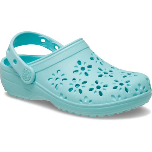 Crocs Classic 210943-4PD Clogs Kids Blue Floral Cut Out Comfort Shoes JAX695