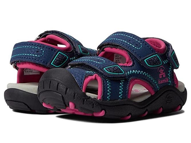 Kamik Seaturtle 2 Sandals Kids US 5 Blue Pink Round Toe Adjustable Strap ZAP803