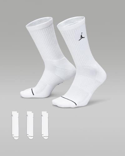 Jordan Everyday DX9632-100 Crew Socks Men Large White Jumpman Logo 3-Pack JAX724