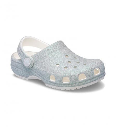 Crocs Classic 210985-100 Clog Toddler White Glitter Slip-On Comfort Shoes JAX674