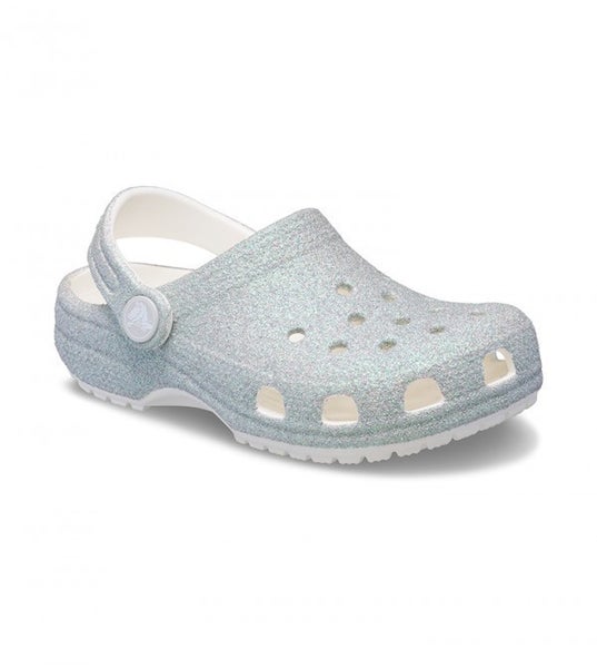 Crocs Classic 210985-100 Clog Toddler White Glitter Slip-On Comfort Shoes JAX674