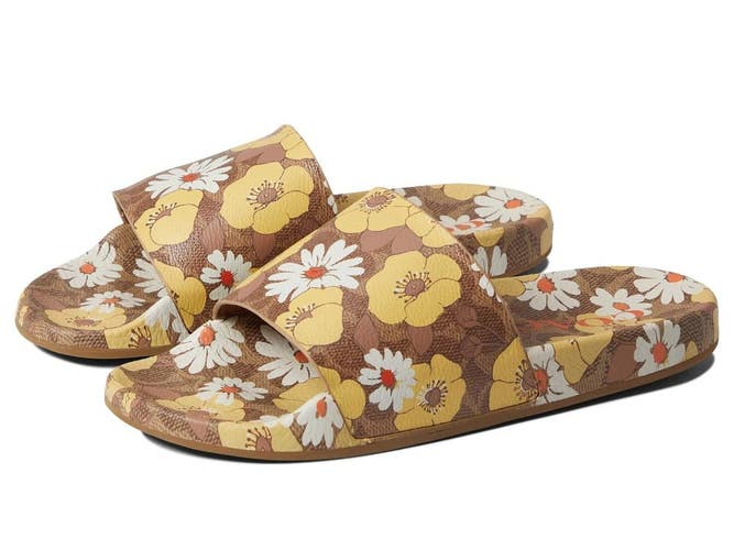 COACH Udele C9064-250 Sandals Women's US 5 Beige Floral Slip-On Slide ZAP742