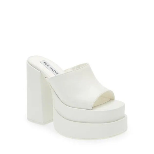 Steve Madden Cagey CAGE03S1 Sandals Women's 10 White Leather Block Heel ZAP766