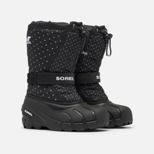 Sorel Flurry Print 1888091-010 Youth Black Dotted Waterproof Winter Boots ZAP992