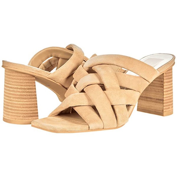 Dolce Vita Poira Sandals Women's US 10 Beige Suede Square Toe Block Heel ZAP795
