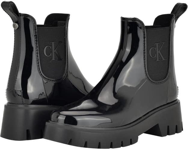 Calvin Klein Wende LZ000078-001 Women's US 7 Black Lug Sole Rain Boots RHS6849