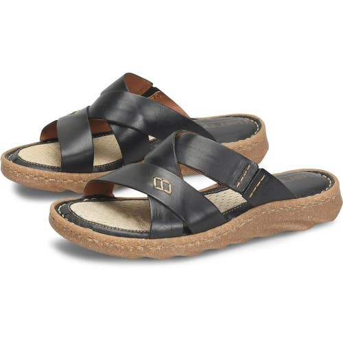 Born Hayka BR0056703 Sandals Women's US 7 Black Leather Open Toe Slide ZOGG2746