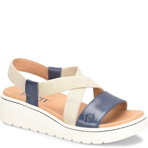 Born Kasady BR0057334 Sandals Womens 7 Navy Leather Wedge Heel Platform ZOGG2681