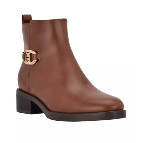 Tommy Hilfiger Imiera Bootie Women's 9 Brown Leather Side Zip Ankle Boot RHS6918