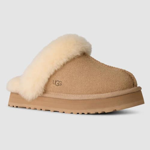 UGG Disquette 1171199K-SAN Slippers Kids 6 Sand Suede Sheepskin Platform RHS6983