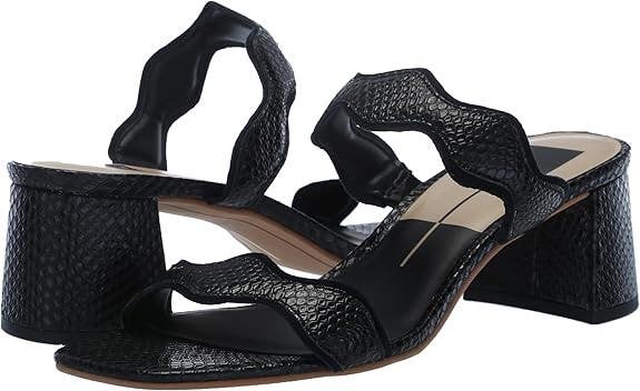 Dolce Vita Ilva Mid Womens US 8 Onyx Embossed Leather Block Heel Sandal ZOGG2724