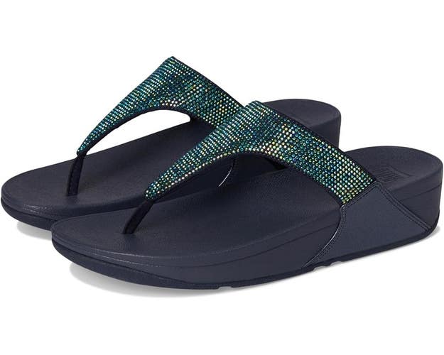 FitFlop Lulu Sandals Women's US 9 Navy Crystal Embellished Toe Post RHS6951