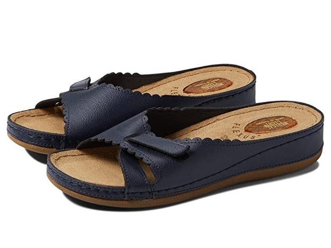 Flexus Rotella Sandals Women's 6.5-7 Navy Slip On Open Toe Comfort Slide ZAP717
