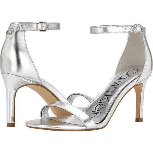 Calvin Klein Fairy Sandals Women's 9.5 Silver Ankle Strap Stiletto Heel ZAP735
