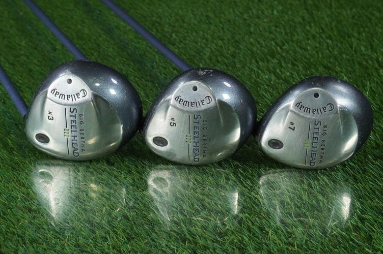 CALLAWAY BIG BERTHA STEELHEAD III WOODS SET 3 5 & 7 LADIES WOMEN RH + NEW GRIPS